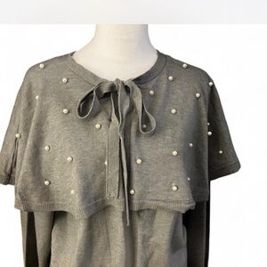 Ultra Elegant Badgley Mischka Charcoal Sweater with Pearl Details